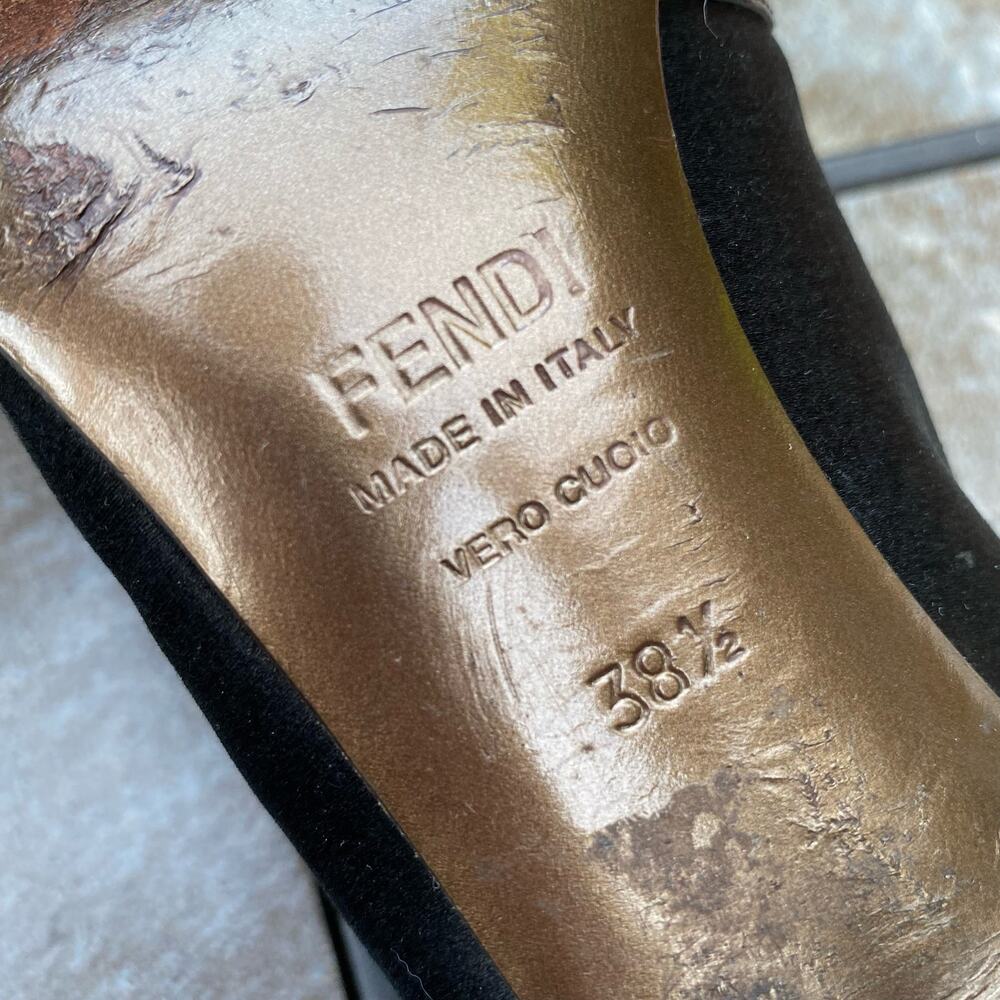 Fendi Black Satin & Patent Leather Stiletto Pumps Size 8.5 Luxury - Picture 9 of 9
